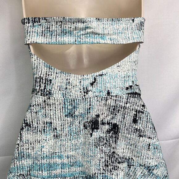 Parker blue black white print cotton blend halter mini dress size large EUC - Picture 8 of 12